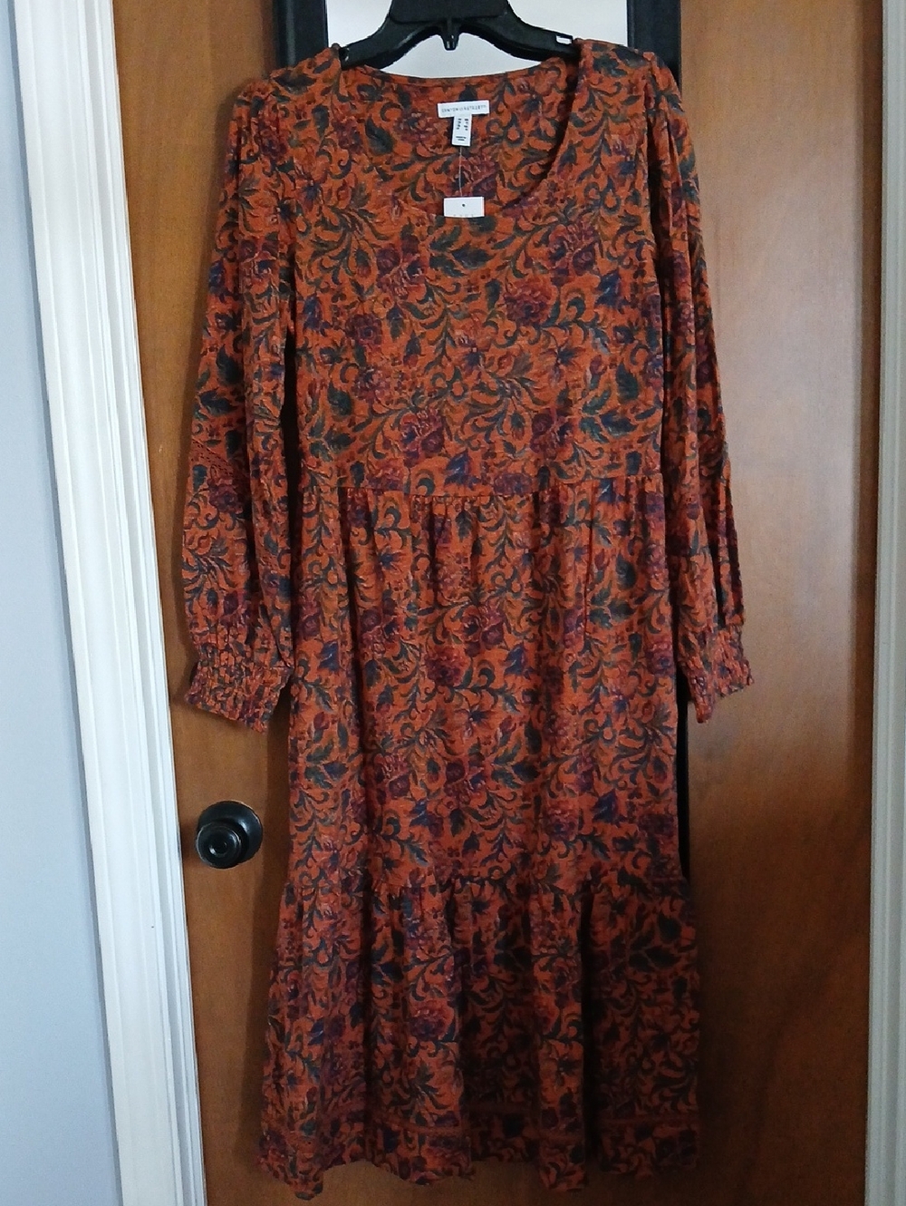 Rust Floral Tiered Long Sleeve Prairie Dress Canyon Retreat Peruvian Connection